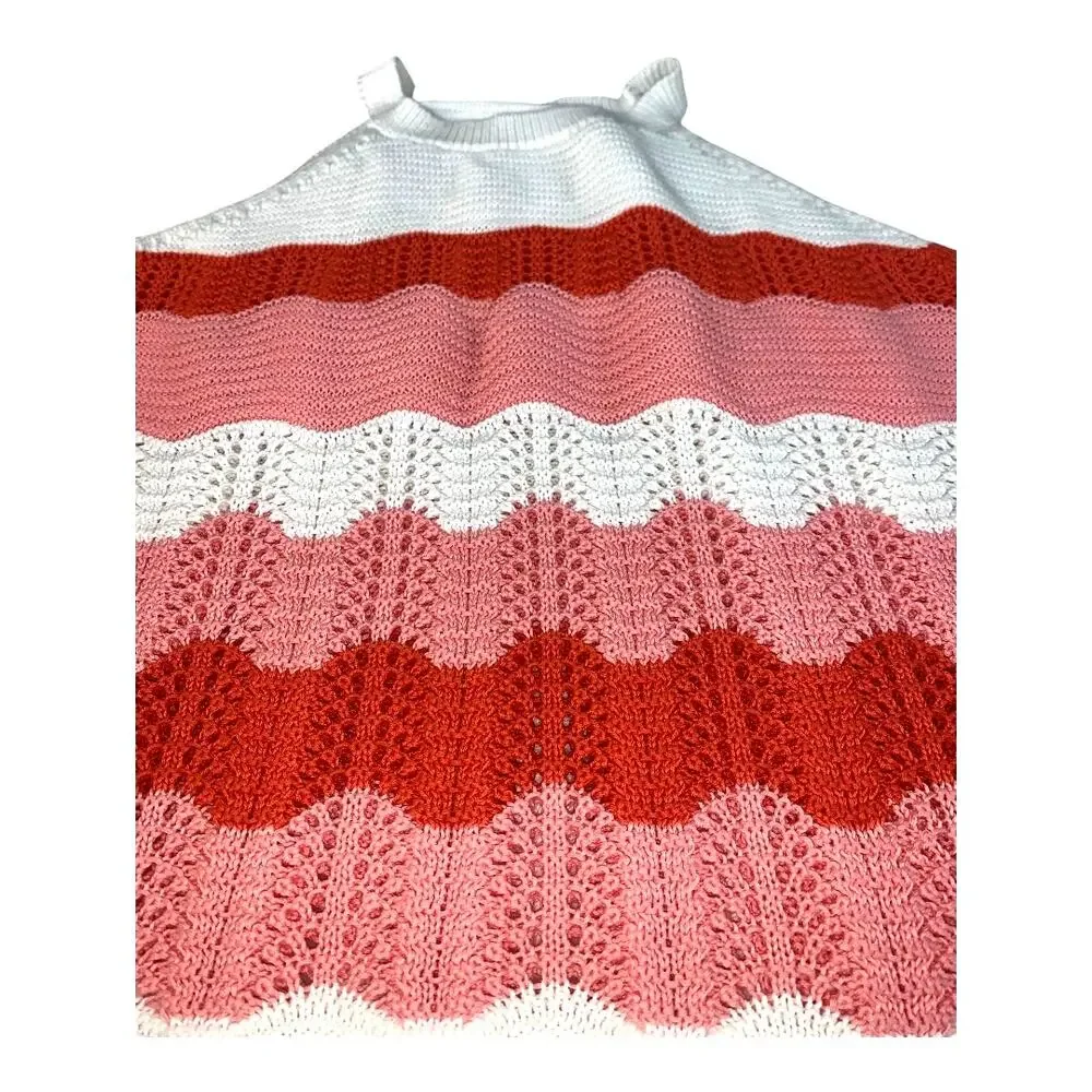 Open Knit Crocheted Multicolor Stripe Sleeveless Sweater Tank Top Summer Top XL - Picture 4 of 6
